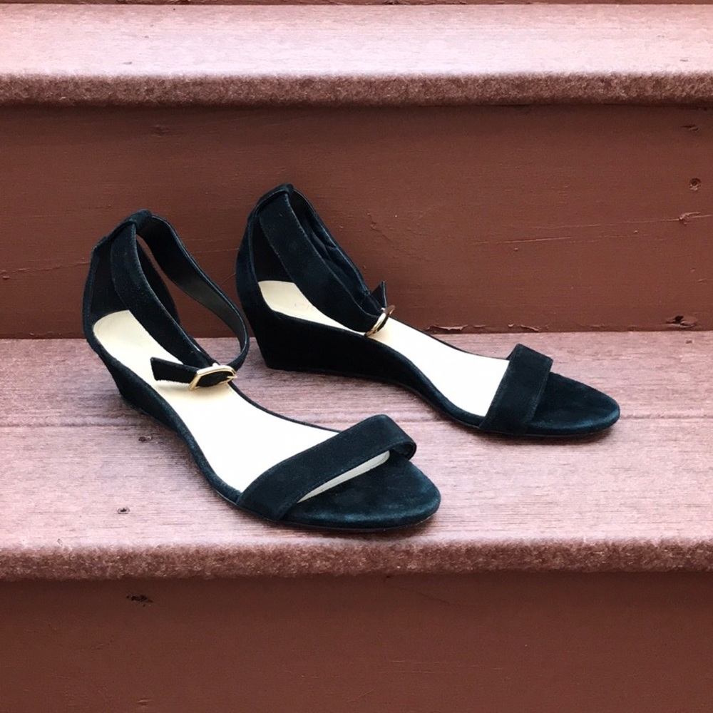 J. Crew Lillian Suede Wedge Sandals Black 9